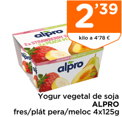 Yogur vegetal de soja ALPRO fres/pl?t pera/meloc 4x125g