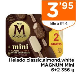 Helado classic,almond,white MAGNUM Mini 6+2 356 g