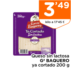 Queso sin lactosa G? BAQUERO ya cortado 200 g