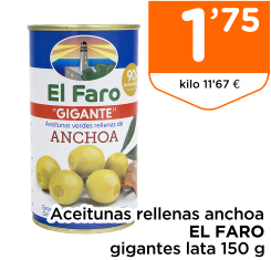 Aceitunas rellenas anchoa EL FARO gigantes lata 150 g
