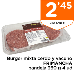 Burger mixta cerdo y vacuno FRIMANCHA bandeja 360 g 4 ud