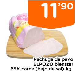 Pechuga de pavo ELPOZO bienstar 65% carne (bajo de sal)-kg-