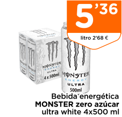 Bebida energ?tica MONSTER zero az?car ultra white 4x500 ml