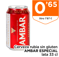 Cerveza rubia sin gluten AMBAR ESPECIAL lata 33 cl