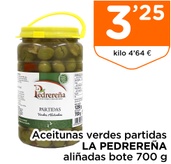 Aceitunas verdes partidas LA PEDRERE?A ali?adas bote 700 g