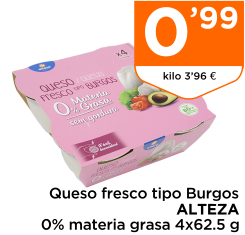 Queso fresco tipo Burgos ALTEZA 0% materia grasa 4x62.5 g