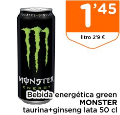 Bebida energ?tica green MONSTER taurina+ginseng lata 50 cl