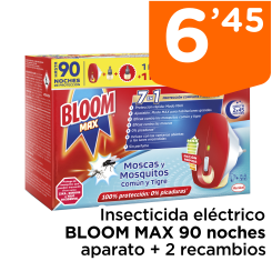 Insecticida el?ctrico BLOOM MAX 90 noches aparato + 2 recambios