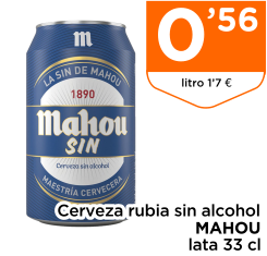 Cerveza rubia sin alcohol MAHOU lata 33 cl