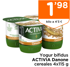 Yogur b?fidus ACTIVIA Danone cereales 4x115 g