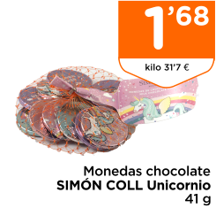 Monedas chocolate SIM?N COLL Unicornio 41 g