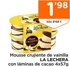 Mousse crujiente de vainilla LA LECHERA con l?minas de cacao 4x57g