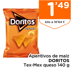 Aperitivos de ma?z DORITOS Tex-Mex queso 140 g