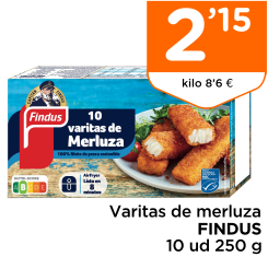 Varitas de merluza FINDUS 10 ud 250 g