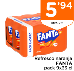 Refresco naranja FANTA pack 9x33 cl
