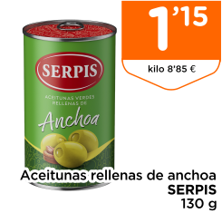 Aceitunas rellenas de anchoa SERPIS 130 g