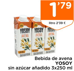 Bebida de avena YOSOY sin az?car a?adido 3x250 ml