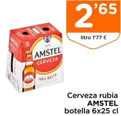 Cerveza rubia AMSTEL botella 6x25 cl