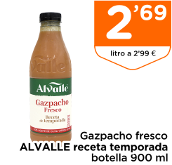 Gazpacho fresco ALVALLE receta temporada botella 900 ml