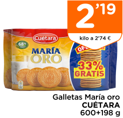 Galletas Mar?a oro CU?TARA 600+198 g