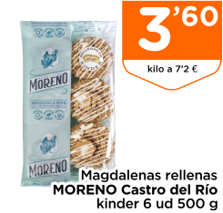 Magdalenas rellenas MORENO Castro del R?o kinder 6 ud 500 g