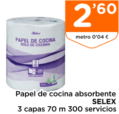 Papel de cocina absorbente SELEX 3 capas 70 m 300 servicios