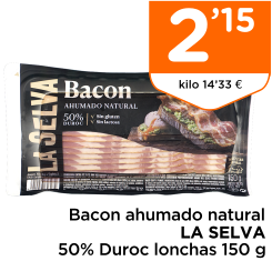 Bacon ahumado natural LA SELVA 50% Duroc lonchas 150 g