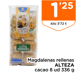 Magdalenas rellenas ALTEZA cacao 8 ud 336 g