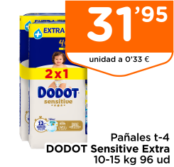 Pa?ales t-4 DODOT Sensitive Extra 10-15 kg 96 ud