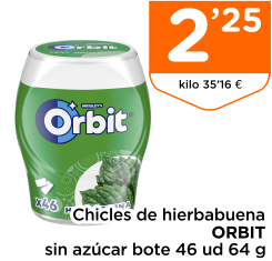 Chicles de hierbabuena ORBIT sin az?car bote 46 ud 64 g