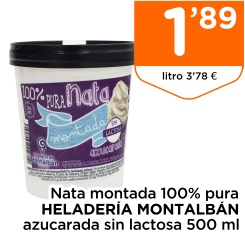 Nata montada 100% pura HELADER?A MONTALB?N azucarada sin lactosa 500 ml