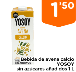 Bebida de avena calcio YOSOY sin az?cares a?adidos 1 L