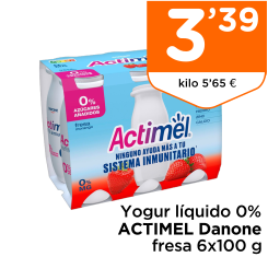 Yogur l?quido 0% ACTIMEL Danone fresa 6x100 g