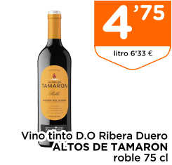 Vino tinto D.O Ribera Duero ALTOS DE TAMARON roble 75 cl