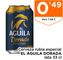 Cerveza rubia especial EL ?GUILA DORADA lata 33 cl