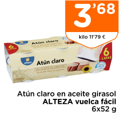 At?n claro en aceite girasol ALTEZA vuelca f?cil 6x52 g