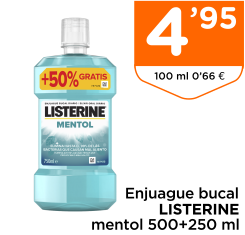 Enjuague bucal LISTERINE mentol 500+250 ml