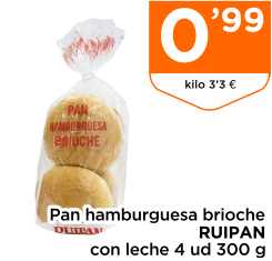Pan hamburguesa brioche RUIPAN con leche 4 ud 300 g
