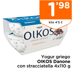 Yogur griego OIKOS Danone con stracciatella 4x110 g