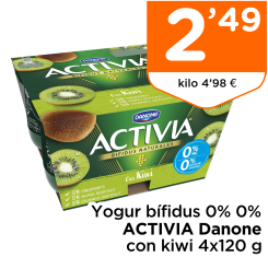 Yogur b?fidus 0% 0% ACTIVIA Danone con kiwi 4x120 g