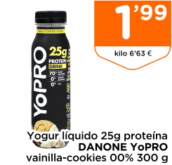 Yogur l?quido 25g prote?na DANONE YoPRO vainilla-cookies 00% 300 g