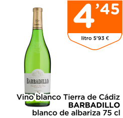 Vino blanco Tierra de C?diz BARBADILLO blanco de albariza 75 cl Vino blanco Tierra de C?diz BARBADILLO blanco de albariza 75 cl
