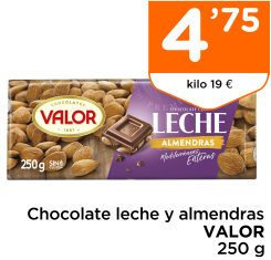Chocolate leche y almendras VALOR 250 g Chocolate leche y almendras VALOR 250 g