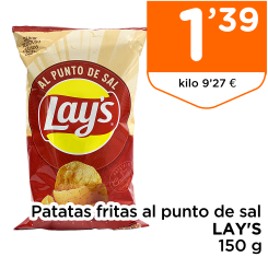 Patatas fritas al punto de sal LAY'S 150 g Patatas fritas al punto de sal LAY'S 150 g