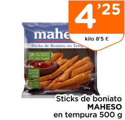 Sticks de boniato MAHESO en tempura 500 g Sticks de boniato MAHESO en tempura 500 g