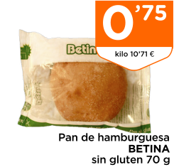 Pan de hamburguesa BETINA sin gluten 70 g Pan de hamburguesa BETINA sin gluten 70 g