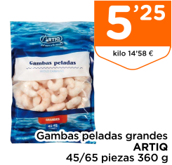 Gambas peladas grandes ARTIQ 45/65 piezas 360 g Gambas peladas grandes ARTIQ 45/65 piezas 360 g