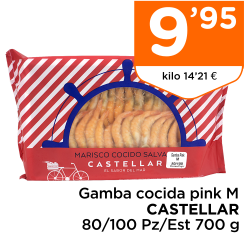 Gamba cocida pink M CASTELLAR 80/100 Pz/Est 700 g Gamba cocida pink M CASTELLAR 80/100 Pz/Est 700 g