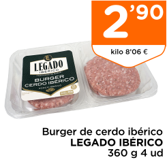 Burger de cerdo ib?rico LEGADO IB?RICO 360 g 4 ud Burger de cerdo ib?rico LEGADO IB?RICO 360 g 4 ud