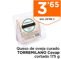 Queso de oveja curado TORREMILANO Covap cortado 175 g Queso de oveja curado TORREMILANO Covap cortado 175 g